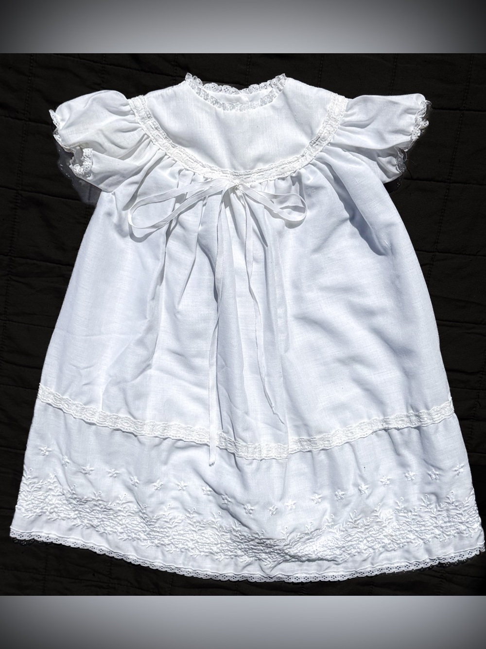 Sears Formal Vintage Gown 70s White Heirloom Girl Baptism Dress Christening 12 m